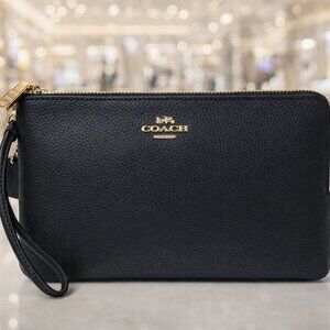 Coach Black Double Zip Leather Wristlet Gold Hardware